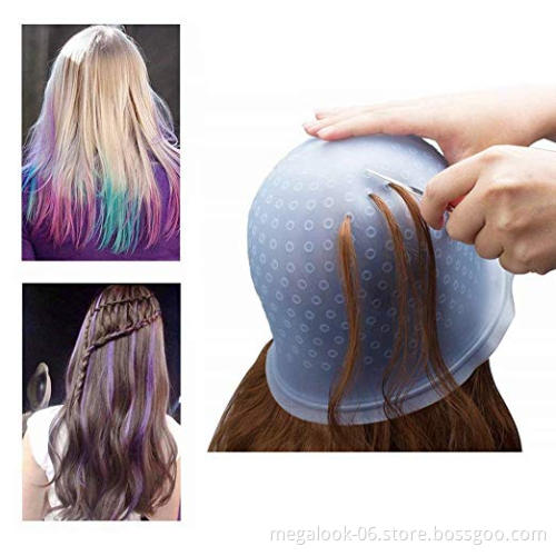 Pro Salon Dye Silicone Cap With Hook Hair Salon Color Coloring Highlighting Reusable Set Frosting Tipping Dyeing Color Tools